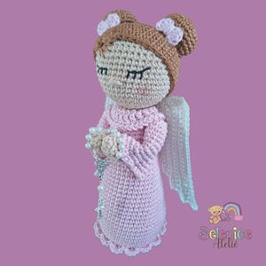 Personalized Crochet Angel Doll with Rosary – Handmade Baptism Gift, Amigurumi Prayer Toy, First Communion Keepsake