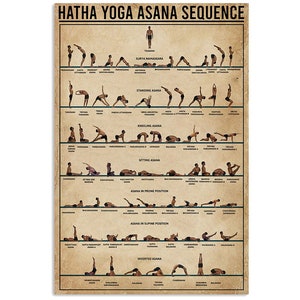 Cartel de secuencia de asanas de Hatha Yoga, cartel de yoga, conocimiento de yoga, impresión de yoga, cartel de posturas de yoga, regalo de amante de yoga, impresión de meditación, regalo de yoga