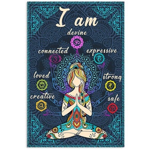 I Am Safe Poster, 7 Chakras Knowledge Poster, Yoga Knowledge, Seven Chakras Knowledge Satin, Meditation Print, Knowledge Art, Yoga Gift