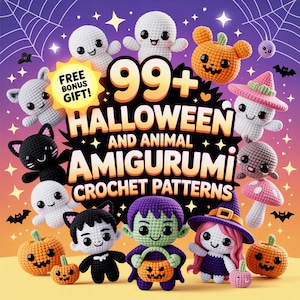 99+ modelli di amigurumi all&#39;uncinetto per Halloween / simpatici fantasmi, gatti, pipistrelli, zucche e animali di peluche in formato PDF / file di download digitale