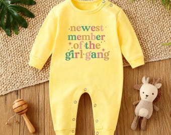 Newest Member Of The Girl Gang Baby Bodysuit, Personlized Funny Baby Outfit, Newborn Baby Clothes For Aunt, Funny Baby Announcement