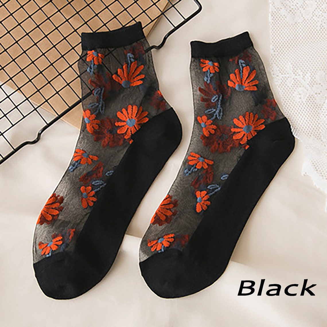 Floral Socks/Small Flower Socks/Spring Theme Sock/Daisy Etsy