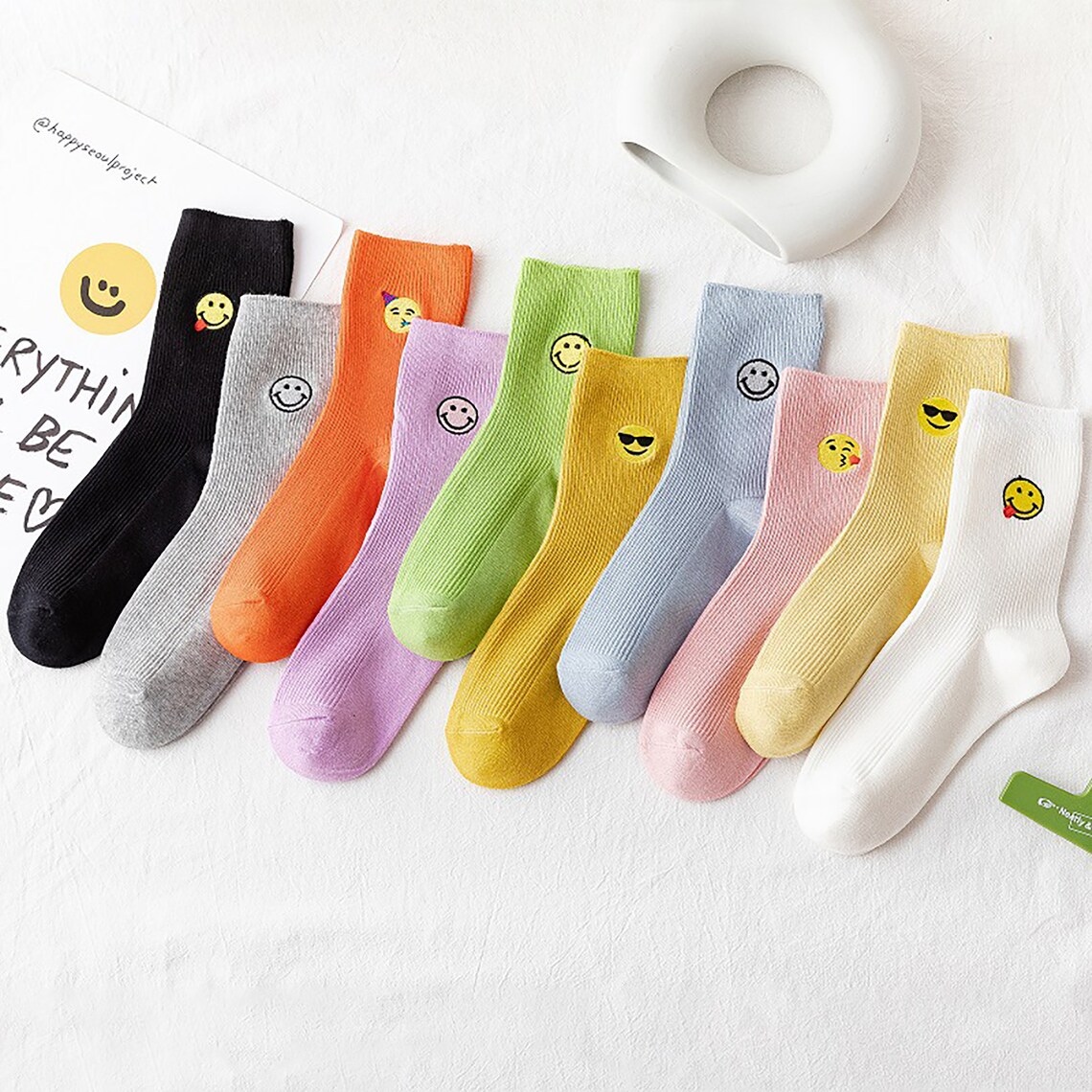 Funny Smile Sock/ Emoji Pattern Socks/Solid Color Socks/Cute Etsy