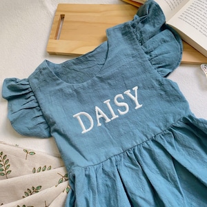Monogram Dress For Toddlers And Girls, Personalized Name Cute Dress, Soft Cotton Girls Clothing, Spring Outfit, Summer Dress,Family Pictures