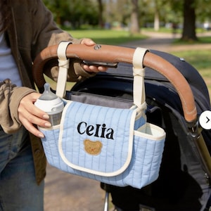 Custom Embroidered Stroller Organizer Bag, Personalized Pram Diaper Caddy, Creative Diaper Stroller Bag With Baby Name, New Mom Gift