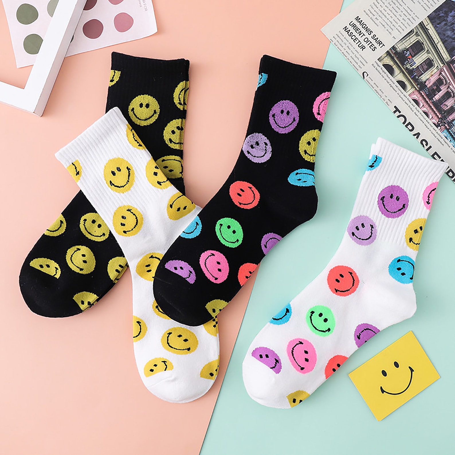 Funny Smile Sock/ Emoji Pattern Socks/yellow Happy Faces Etsy