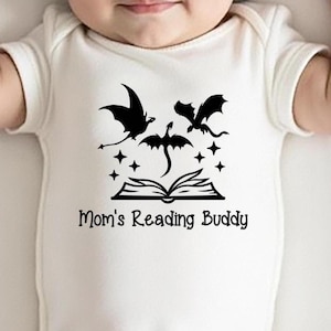 Funny Dragon Baby Outfit, Mom&#39;s Reading Buddy Bodysuit, Baby Presonalized Clothes, Shower Gift Shirt, Newborn Baby Gift Bodysuit