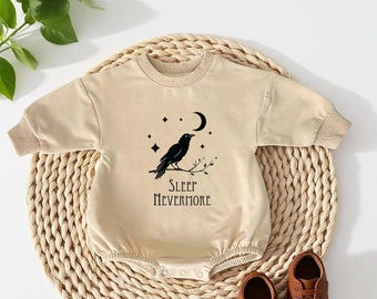 Sleep Nevermore Baby Romper, Edgar Allan Poe Baby Bodysuit, Cotton Baby Shower Gift, Raven Baby Creeper, Funny Baby Bookworm Romper