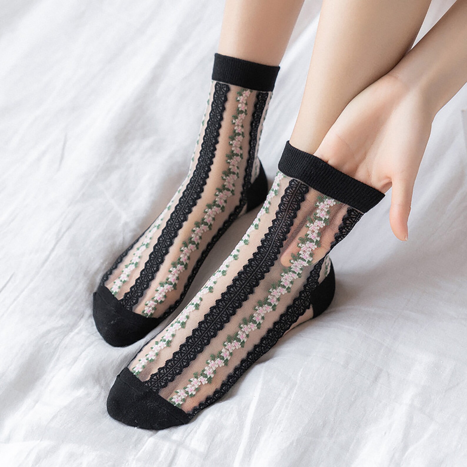 Flower Lining Lace Socks Novelty Ankle Socks Transparent | Etsy