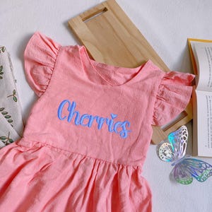 Abito rosa personalizzato per bambina, abito con monogramma per bambine e bambine, abito carino con nome personalizzato, abbigliamento per bambine in morbido cotone, abito estivo