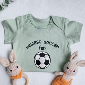 Newest Soccer Fan Baby Bodysuit, Personalized Baby Sports Outfit, Custom Embroidered Baby Clothes, Gifts for Newborn, Pregnancy Announcement
