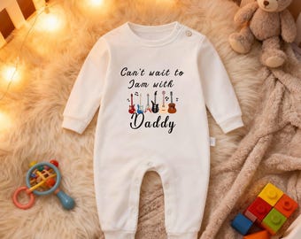 Ich kann es kaum erwarten, mit Papa Baby-Bodysuit zu jammen, niedliches Musiker-Baby-Outfit, personalisierte Neugeborenen-Kleidung, nach Hause kommende Kleidung, Babypartygeschenk