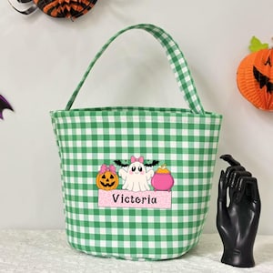 Bolsa de dulces de Halloween, cubo de dulces con nombre personalizado, cesta de Halloween personalizada, bolsa de dulces de Halloween con monograma, regalo de Halloween
