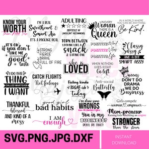 Frauen Bundle SVG 25 Designs, einfache Zitate, motivierend, inspirierend, lustig, Sprüche, Zitate, Frauen Shirts, Cricut, Günstiges Angebot, PNG, DXF