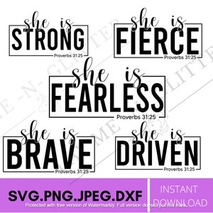 Ella es fuerte Paquete de svg oferta 5 diseños Bendito Dios Citas bíblicas Cricut Archivos de corte fáciles y baratos