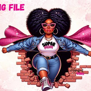 Clipart noir super maman fête des mères pour maman Afro queen femmes afro-américaines fille noire magique mélanine rose urbain fille PNG
