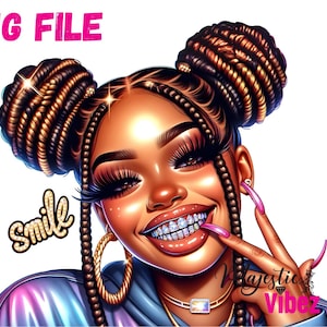 Menina Negra Sorridente PNG Sorriso Png Linda Mulher Com Grillz Clip Art Capuz Feliz Mulheres Mulheres Bonitas Melanina Chefe Para Sublimação