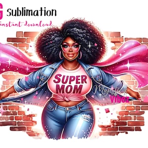 Moederdag PNG zwart Supermom clipart voor moeder Afro koningin Afro-Amerikaanse vrouwen Zwart meisje Magic Melanin Pink Urban Girl PNG