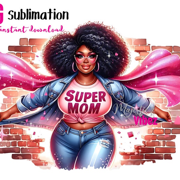 Mothers day PNG black Supermom clipart For mom Afro queen African American women Black girl Magic Melanin Pink Urban Girl PNG