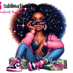Ottieni soldi PNG Ragazza nera clipart ragazza afro Trambusto Citazioni indossando rosa png Soldi Afroamericano Ragazza nera magica Melanina Ragazza urbana PNG