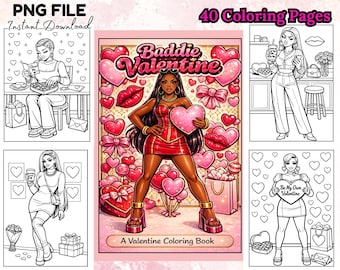 Valentine Coloring Book for Black Women 40 Baddie Love Pages Galentines Coloring Instant Download Self Love Gift Digital Coloring for Adults