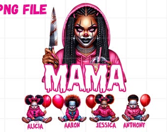 Horror Mama PNG Add Your Kid Name Font Included Scary Movie Character Halloween Fall Season Sublimation Spooky Shirt Killer TShirt Tumbler