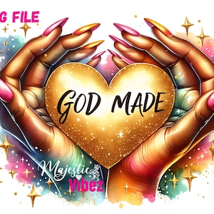 Gott gemacht png Gesegnetes schwarzes Mädchen png Schwarzes Mädchen Gebet Clipart Gold Herz png Melanin Afro Königin Schwarz Christian Aufkleber Bibel Urban Gold