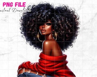 Beautiful Black Women Png Black Girl With Afro Clipart Big Hair Afro Melanin Queen Black Girl Magic Red Sublimation Digital Download