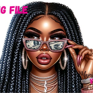 Linda Menina Negra Dinheiro PNG Afro Girl Com Tranças ClipArt Afro Black Girl PNG Afro Queen Fashion Girl Melanina Sublimação Mágica