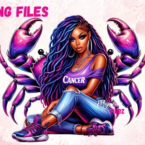 Krebs Sternzeichen Mädchen Clip Art Krebs Krabbe PNG Krebs Sternzeichen Urban hip hop PNG Mode Mädchen Clipart African American Girl Melanin Magie