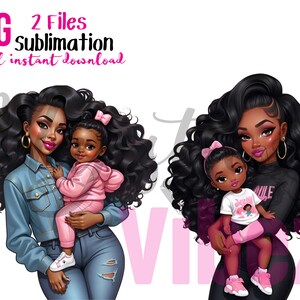 Schwarze Mutter und Tochter Clip Art Kleinkind Mädchen Mama PNG Schwarze Mädchen Clip Art Modepuppen Melanin Königin Afro Magie afroamerikanische Frauen PNG