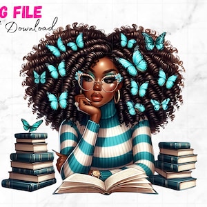 Schwarzes Mädchen Lesen Png Schöne Schwarze Frauen Buch Liebhaber Clipart Schmetterling Afro Melanin Königin Schwarze Mädchen Magie Sublimation Digitaler Download