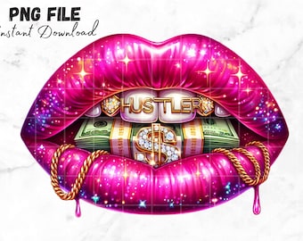 100 Dollar Bill Lips PNG Money Lips Bank Roll Clip art Dollar Bill Lips Money Female Hustler Sublimation Money Stack Pink Lips With Grillz