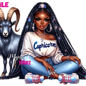 Steenbok meisje clip art geit sterrenbeeld PNG Steenbok Zodiac stedelijke hiphop PNG mode meisje clipart Afrikaans Amerikaans meisje melanine magie
