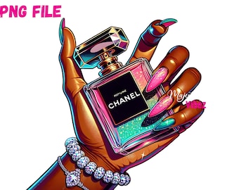 Black Female hand holding Perfume Bottle PNG Perfume Clip art Getting Beauty Sublimation Cute Fingernails Manicure Designer