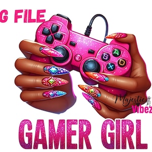 Gamer Girl PNG Spielliebhaber PNG Gaming Clip Art Pink Gaming Controller Urban Gamer Videospiele Zitate Sublimation Niedliche Fingernägel Maniküre