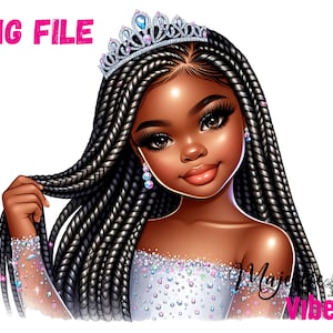 Schwarz Prinzessin Mädchen Clipart Kleines schwarzes Mädchen PNG Schwarzes Mädchen mit Krone PNG Niedliche schwarze Prinzessin Tiara Clip Art African American Sublimation