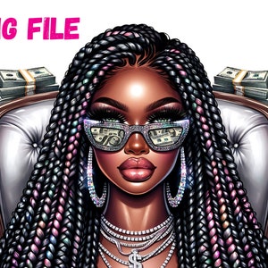 Menina Dinheiro PNG Linda Menina Afro Negra Com Tranças ClipArt Afro Menina Negra PNG Afro Queen Art Fashion Girl Melanina Sublimação Mágica