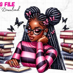 Menina negra lendo png lindas mulheres negras amantes de livros clipart borboleta afro melanina rainha menina negra mágica sublimação download digital