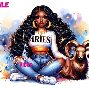 Aries Girl Clip art Widder Widder Sternzeichen PNG Aries Sternzeichen Urban hip hop PNG Mode Mädchen Clipart African American Girl Melanin Magie