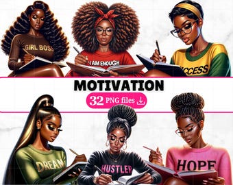 32 Black Women Clipart Bundle Empowerment Motivational Boss Babe Self Love Empowered Girl Boss Inspirational Quotes Planner Girls Fashion
