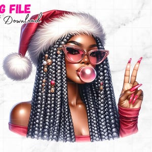 Ragazza di Babbo Natale nera PNG Ragazza nera Clipart Afro Donne nere Natale Babbo Natale Inverno Buon Natale Ragazza Sublimazione Download digitale
