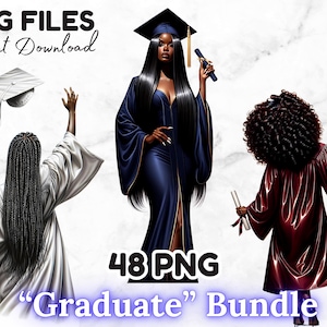 48 Black Girl Graduate Clipart Bundle Graduation Sublimation Png Afro Girl Cap And Gown Clipart Diploma Senior Melanin Digital Download