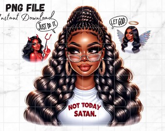 Not today satan PNG God got me Prayer Clipart Blessed Pray Girl with Bible png Melanin Afro Queen Black Christian  Bible Urban