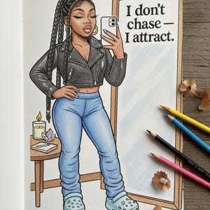40 Black Girl Coloring Pages Affirmation Coloring Book for Teens Women Self-Love Sass Style Fashion Empowerment Bold and Easy Stylish Women image 2