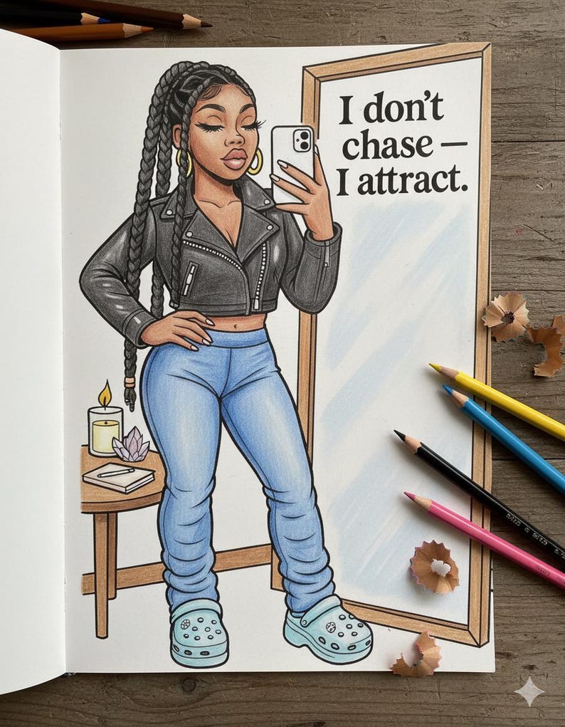 40 Black Girl Coloring Pages Affirmation Coloring Book for Teens Women Self-Love Sass Style Fashion Empowerment Bold and Easy Stylish Women image 2