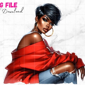 Lindas Mulheres Negras Png Garota Negra Com Pixie Clipart Elegante Rainha Melanina Garota Negra Sentada Moda Garota Sublimação Download Digital