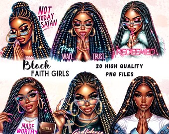 Black Girl Praying Clipart Bundle Girls With Faith Png Blessed Black Girl Christian Clip Art Black Praying Girls God Love Sublimation
