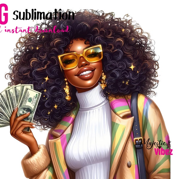 Black Afro girl PNG Black girl clipart Hustle Quotes Yellow Smile  png Money African American women Black girl Magic Melanin Urban Girl PNG