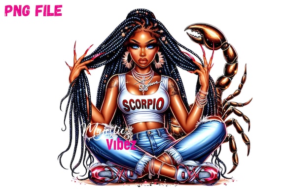 Scorpio zodiac Girl Clip art Scorpio symbol PNG Scorpio Astrology art Urban hip hop PNG Fashion girl Clipart Scorpion girl Melanin Magic
